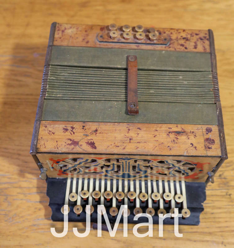 Antique Stahlstimmen Button Box Accordion Melodeon Musical Instrument - Rare