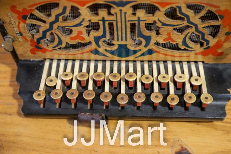 Antique Stahlstimmen Button Box Accordion Melodeon Musical Instrument - Rare