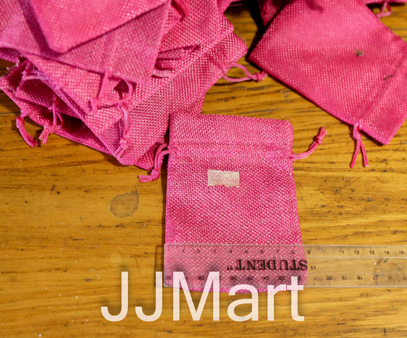 100 x Jute Drawstring Gift Bags - Pink - Approx 11 x 9 cm