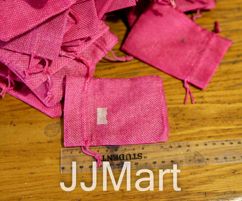 100 x Jute Drawstring Gift Bags - Pink - Approx 11 x 9 cm
