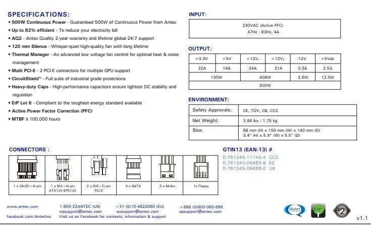 Antec VP500PC 500w PSU