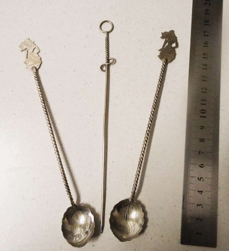 1900-1940 ANTIQUE/VTG SILVER INDONISIA WAYANG COCKTAIL SET IN SILVER