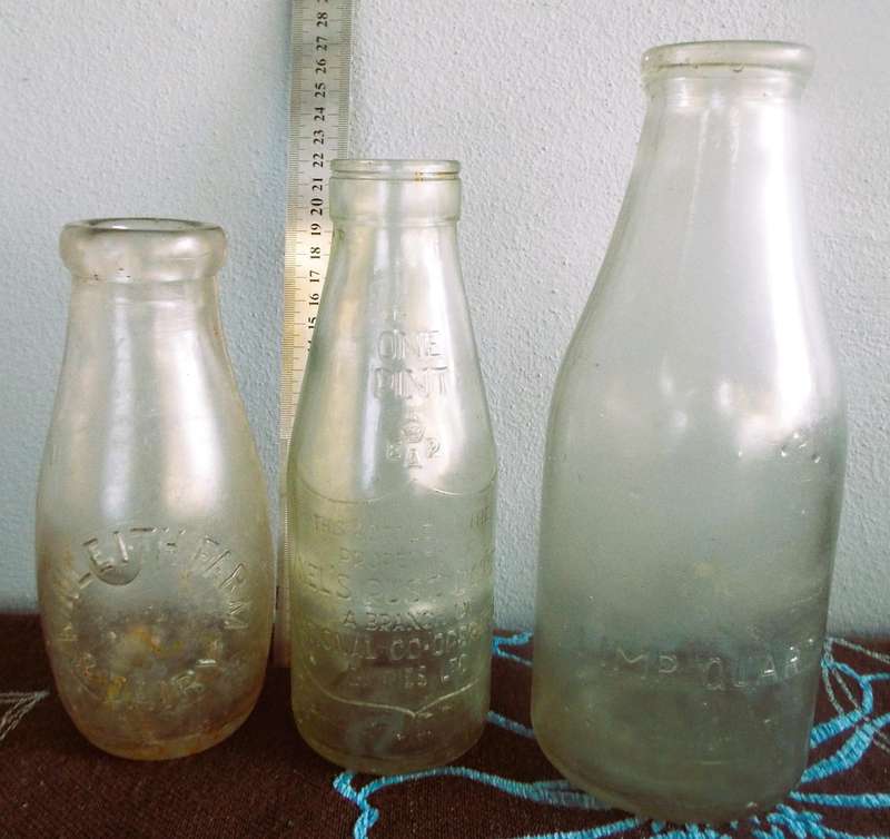 RARE Antique Hand Blown Late 1800s MILK BOTTLES X 3
