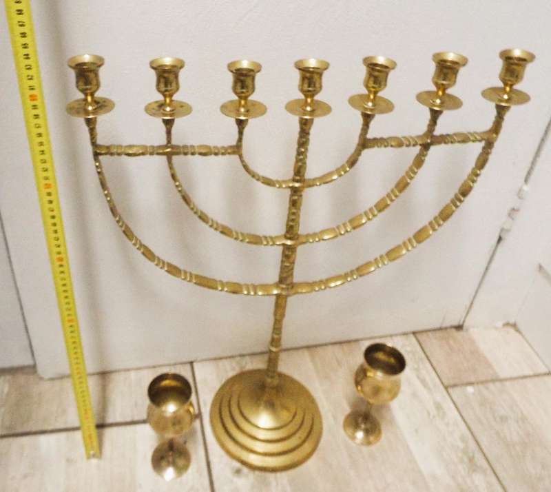 Huge Big Temple Menorah 7 branches branch Candel & 2 goblets