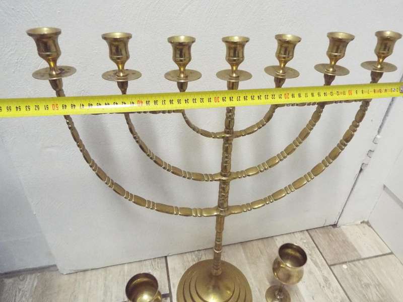 Huge Big Temple Menorah 7 branches branch Candel & 2 goblets