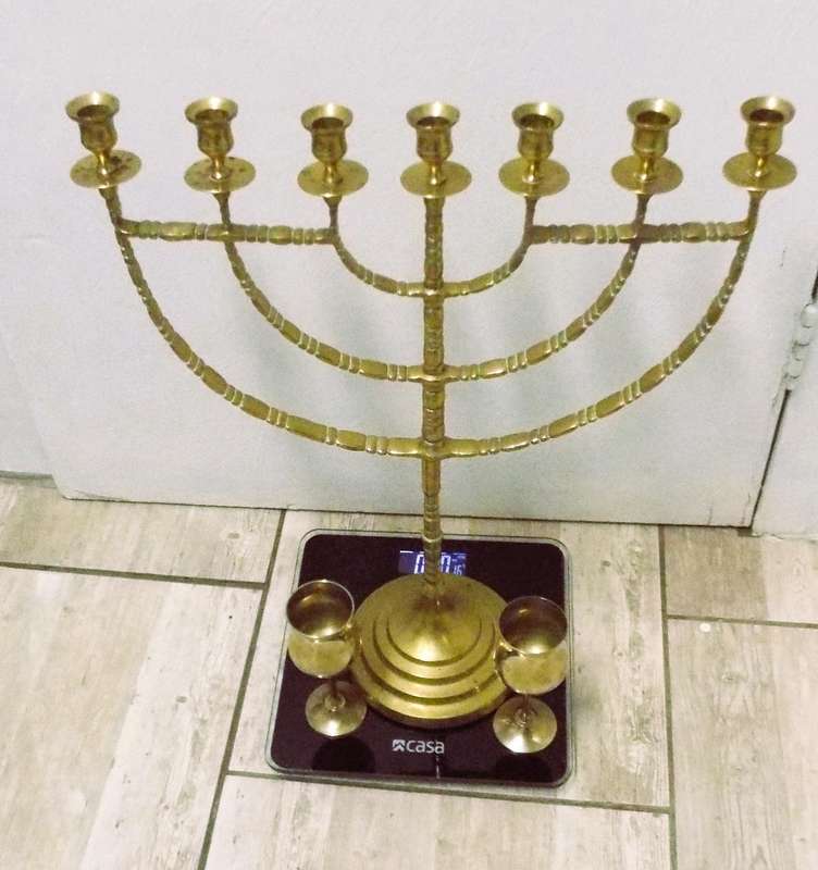 Huge Big Temple Menorah 7 branches branch Candel & 2 goblets