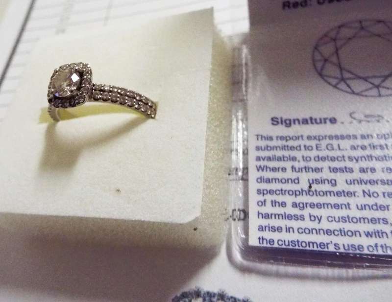 Diamond Halo Ring with 0.56 ct EGL Certified Round Brilliant Cut Diamond, 1.08 ct Total Weight