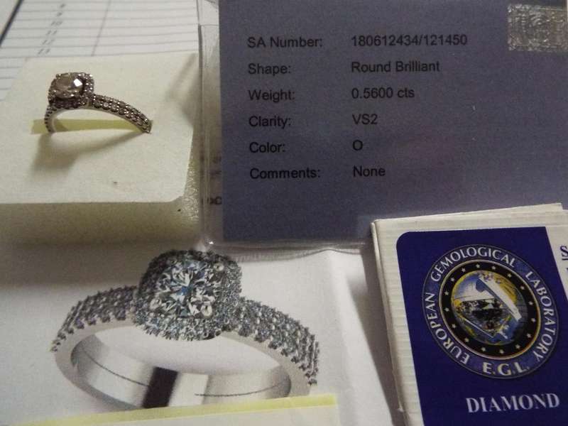 Diamond Halo Ring with 0.56 ct EGL Certified Round Brilliant Cut Diamond, 1.08 ct Total Weight