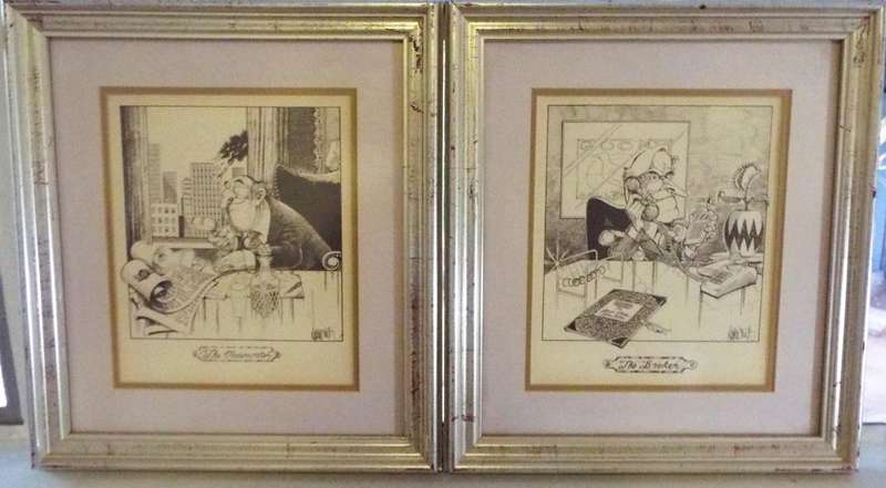 NICE 2 X CARTOON ART ,,,WELL FRAMED Cartoon,,,, Art  Matted And Framed