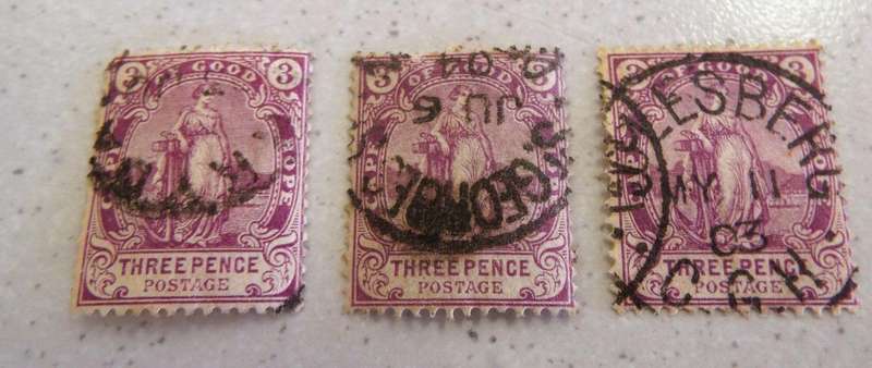 3 x HOPE STANDING 1893 3P STAMPS