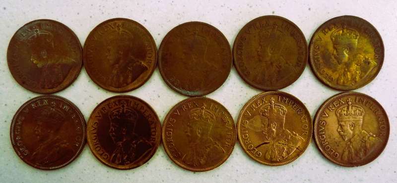 10 x king George the v  penny coins