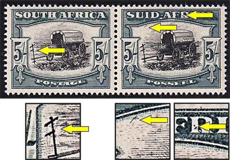 1944 Union 5/- CC.62ac UMM(**) With Broken Yoke, Bird & Spots in "R" @ CV  R3,500+Var