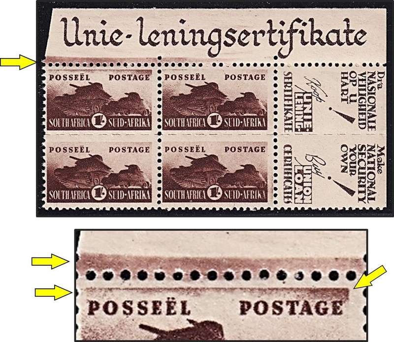 1942 Union 1/- Tanks UMM(**), Mounted in Margin - UHB Var.2 - Brown Streak Top