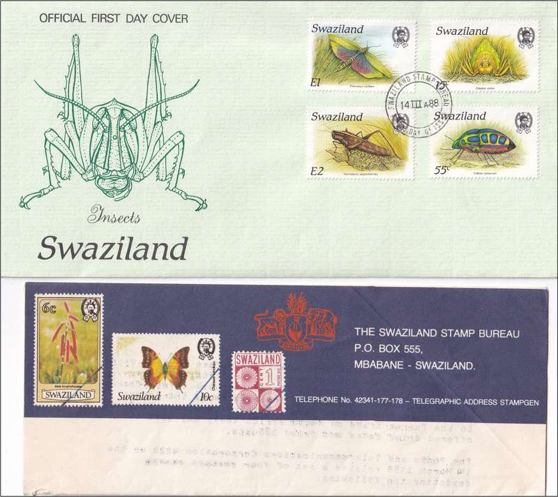 1988 Swaziland Insects UMM(**) Set & FDC + Bulletin & Postally Used  @ CV  R1,000+