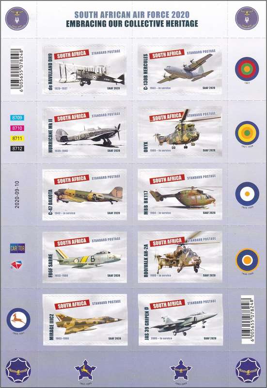 2020 RSA SA Air Force  SACC.2334 Self Adhesive Sheetlet &  2 x FDCs  @ CV  R1,050