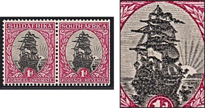 1930 Union 1d ROTO UMM(**) Pair -  Variety - Blurred Ship/Double Black Printing - Rare