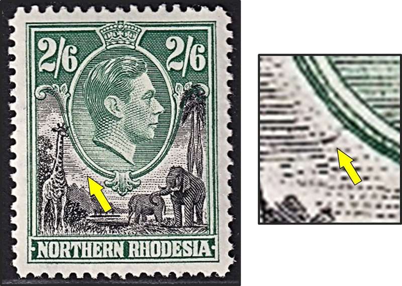 1938 N.Rhodesia 2/6 KGVI MM(*) with Variety - Black Scratch outside Oval - Rare