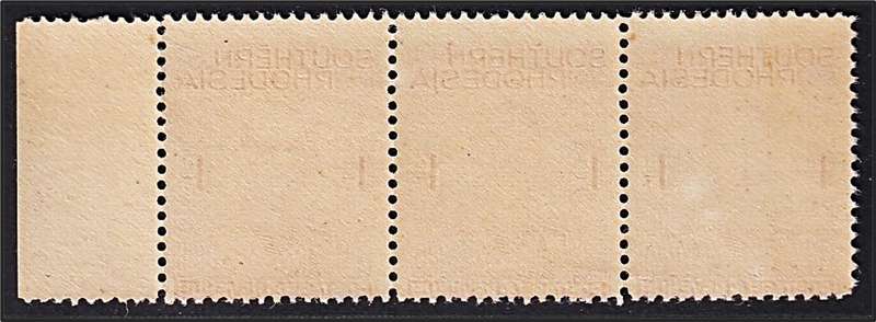 1937 S.Rhodesia 1d UMM(**) Strip with Perf Shift into the Stamp Design