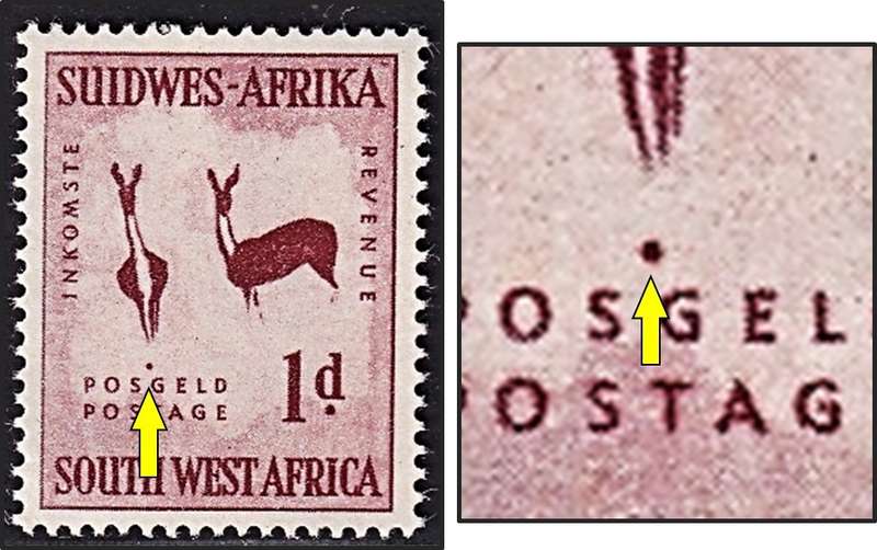1954 SWA 1d UMM(**) Variety - Large Spot over "G"