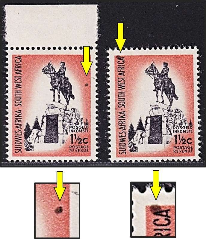1962 SWA 1½c UMM(**), No Wmk Varieties - Ink Blobs in Two Positions