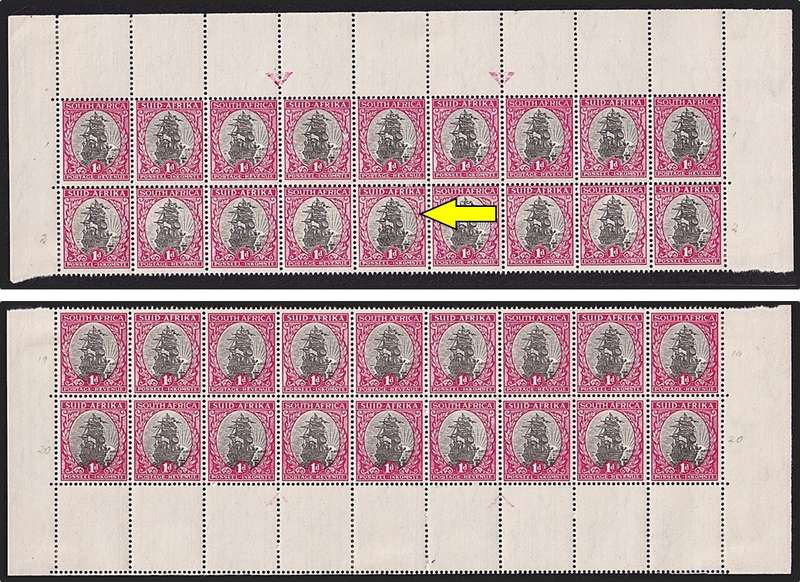 1948 Union 1d Ship Issue.20 MM/UMM Top/Bottom Panes - UHB Var.1 - Smoke Trail