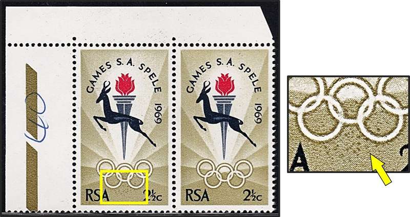 1969 RSA 2½c UMM(**) SA Games Corner Variety - Bees in Olympic Circles