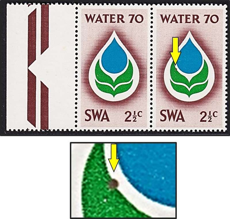 1970 SWA 2½c WATER70 UMM(**) Variety - Large Brown Dot on Green