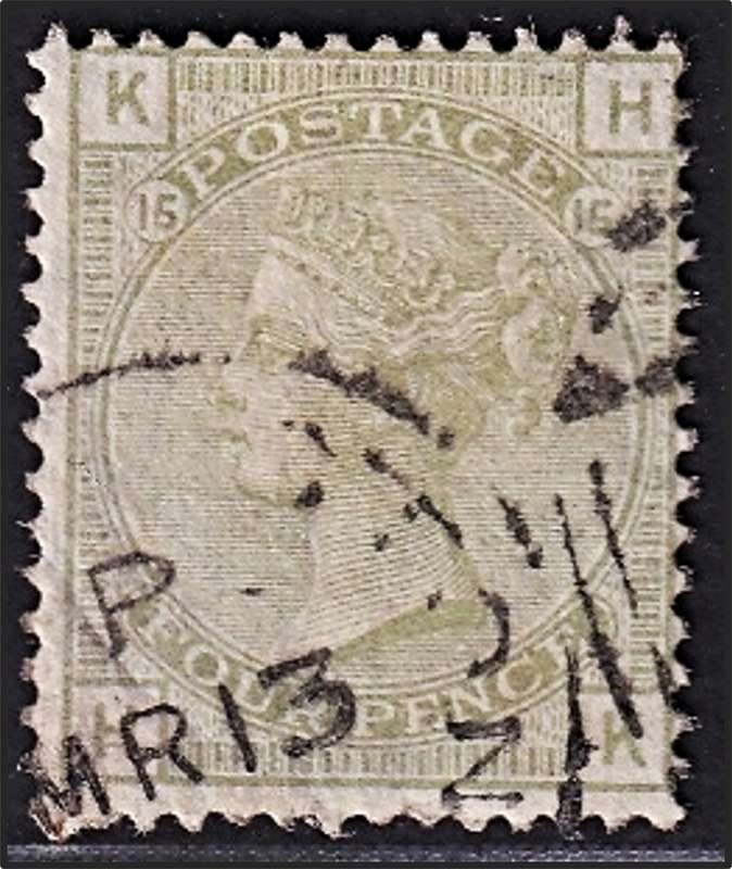 1877 Great Britain QV 4d Sage Green, SG.153, Plate 15  @ CV  R9,500+