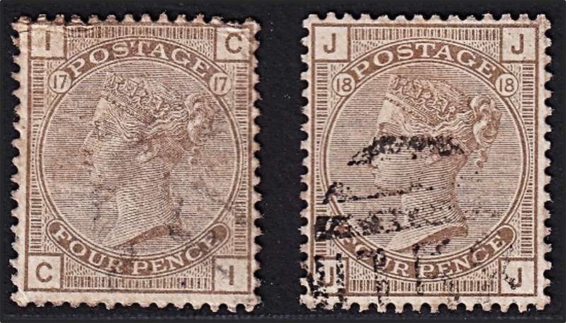1880 Great Britain QV 4d Grey Brown, SG.160, Plates 17 & 18  @ CV  R3,250+