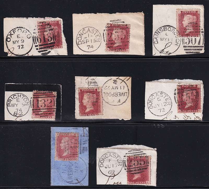 1858/70 Great Britain QV 1d Red Plated Issues on Piece/Nice Postmarks  @ CV  R3,150+