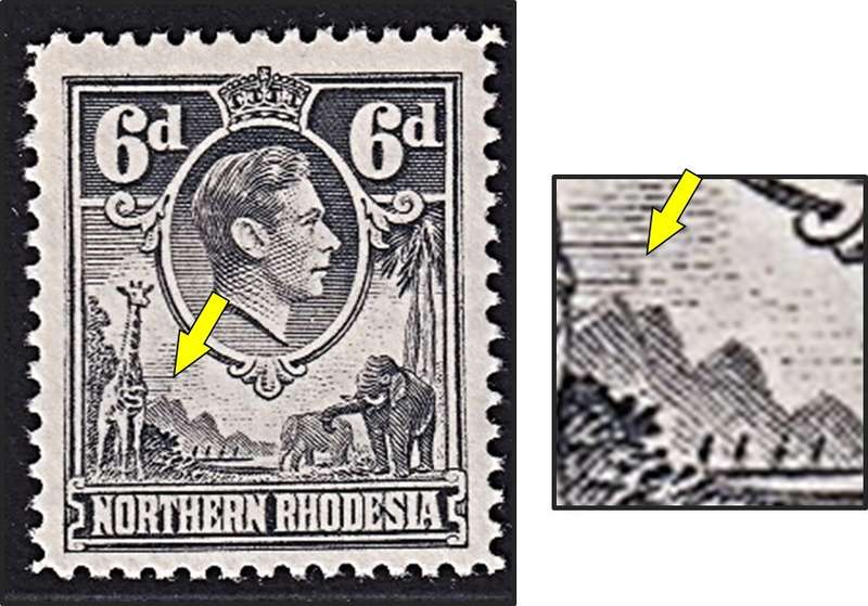 1938 Northern Rhodesia KGVI 6d UMM(**) Variety - Bird over Mountain - RARE!
