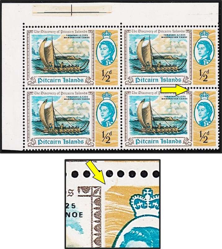 1967 Pitcairn Islands ½d UMM(**) Positional Variety:  Shaved Yellow - RARE!!!