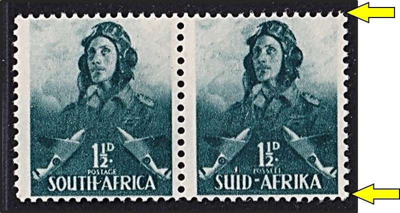 1941 Union 1½d Pilot UMM(**) Pair - Small Stamp/Perf Shift  Very Narrow Top/Bottom Margins