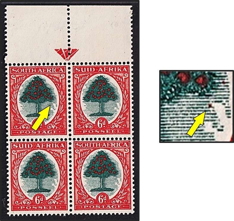 1946 Union 6d UMM(**) Arrow Block CC.60b Variety - Orange Spot Under Tree - RARE