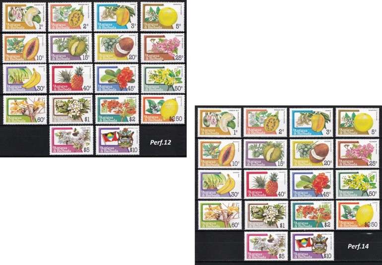 1983 Antigua & Barbuda UMM(**) Flower & Fruit Perf.12 & Perf.14 Full Sets @ CV  R2,600+