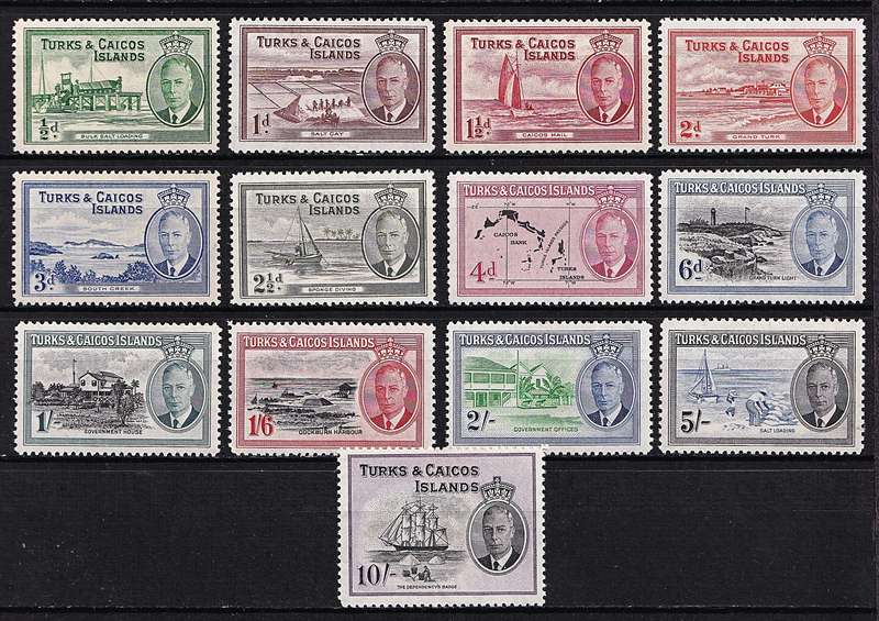 1950 Turks & Caicos Islands KGVI MM(*) Set of 13  @ CV  R1,850+