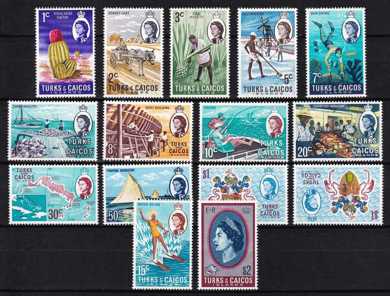 1971 Turks & Caicos Islands QEII MM(*) Decimal Set & $1 Inv Wmk Variety