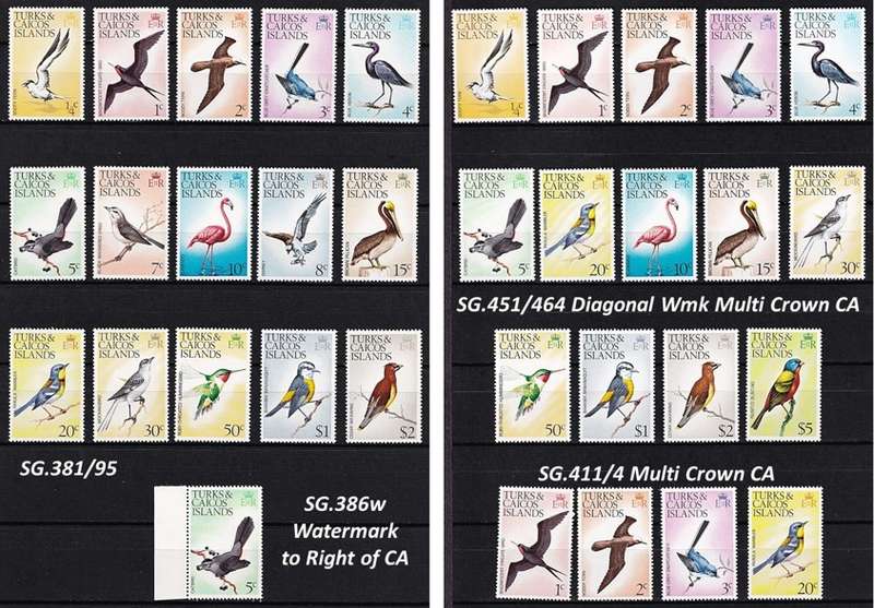 1973 Turks & Caicos Islands Birds MM/UMM Sets with Different Watermarks  @ CV  R2,500+