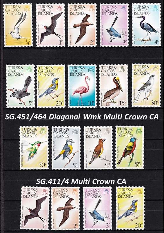 1973 Turks & Caicos Islands Birds MM/UMM Sets with Different Watermarks  @ CV  R2,500+