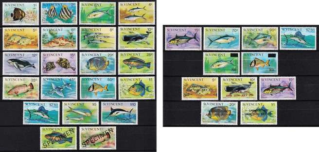 1975 St Vincent Marine Life UMM(**) Set, Varieties, SPECIMEN, Surcharge & Opt Issues @ R1,750+