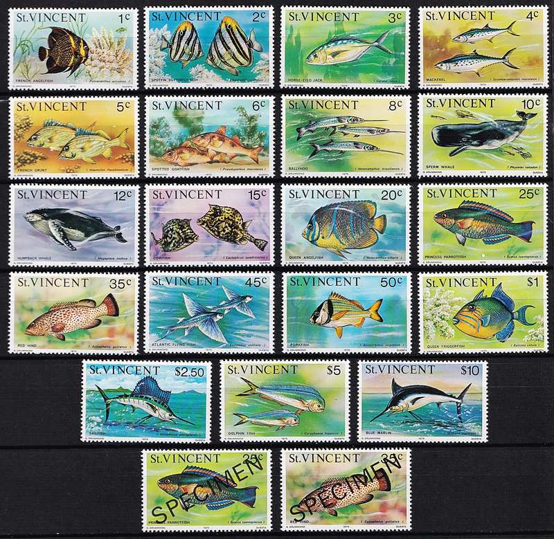 1975 St Vincent Marine Life UMM(**) Set, Varieties, SPECIMEN, Surcharge & Opt Issues @ R1,750+