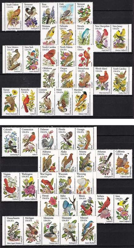 USA State Birds UMM(**) Setenant Strips of 5 - Nice Thematic Lot!