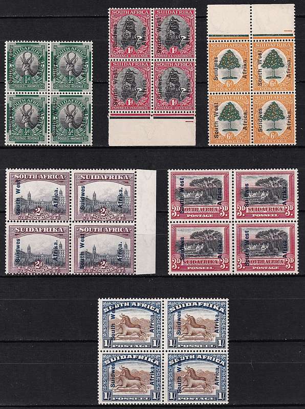 1926-1927 SWA UMM(**) Blocks to 1/- (3d is MM)  @ CV  R4,060+