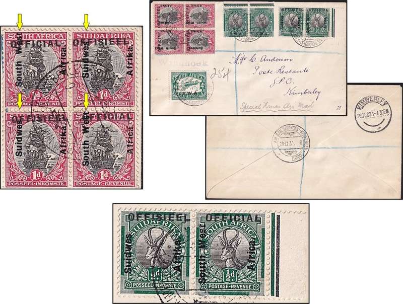Unique 1931 SWA Cover - ½d/1d Officials (O1/O2) - Huge Opt Shift  @ CV  R27,000 + Variety