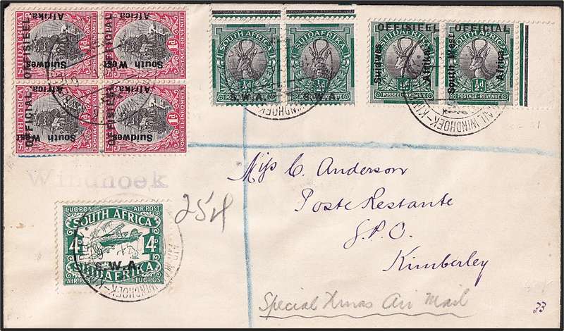 Unique 1931 SWA Cover - ½d/1d Officials (O1/O2) - Huge Opt Shift  @ CV  R27,000 + Variety