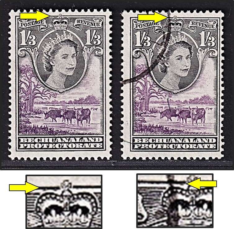 1955 Bechuanaland 1/3 QEII MM(*) & VFU (CC.146) - Both with Re-Entry Variety - Scarce