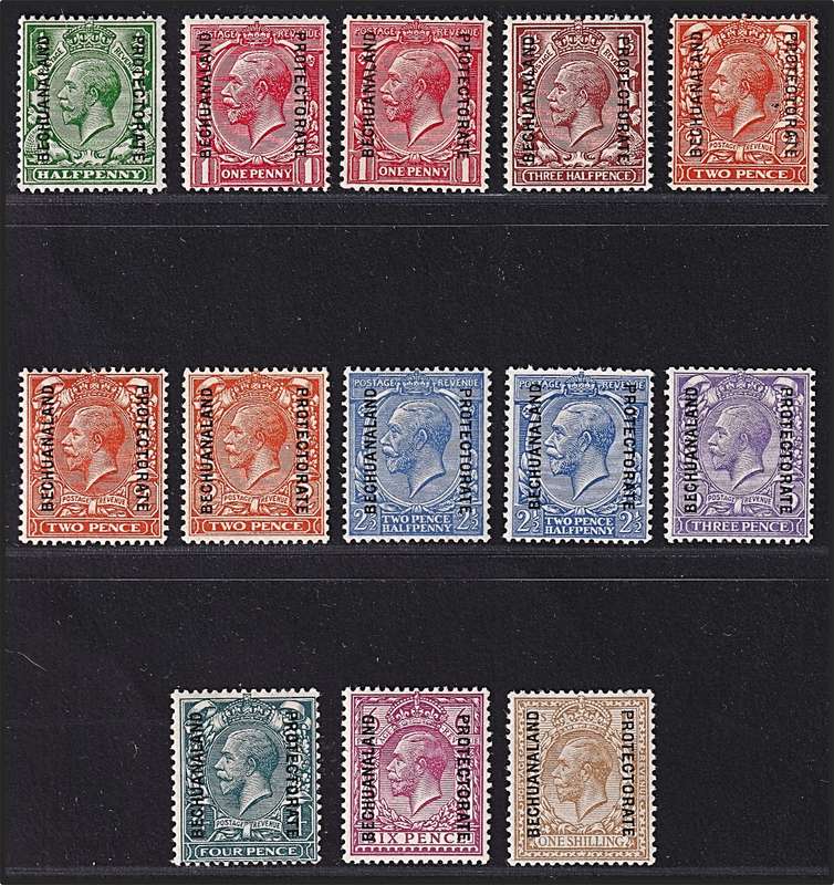 1913 Bechuanaland Protectorate KGV MM(*) Set & Var (CC.72a/74a/74b/75a) @ CV  R4,065