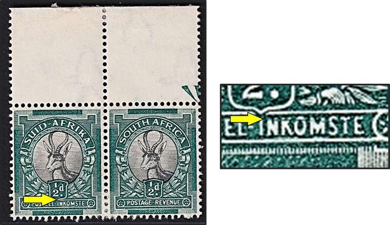 1935 Union ½d MM(*) CC.55 Variety - Green Line through "INKOMSTE" - RARE