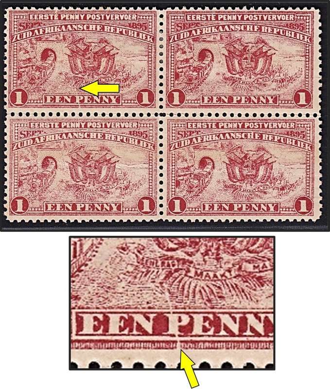 1895 ZAR 1d MM(*) CC.222c  - Cracked Plate Variety