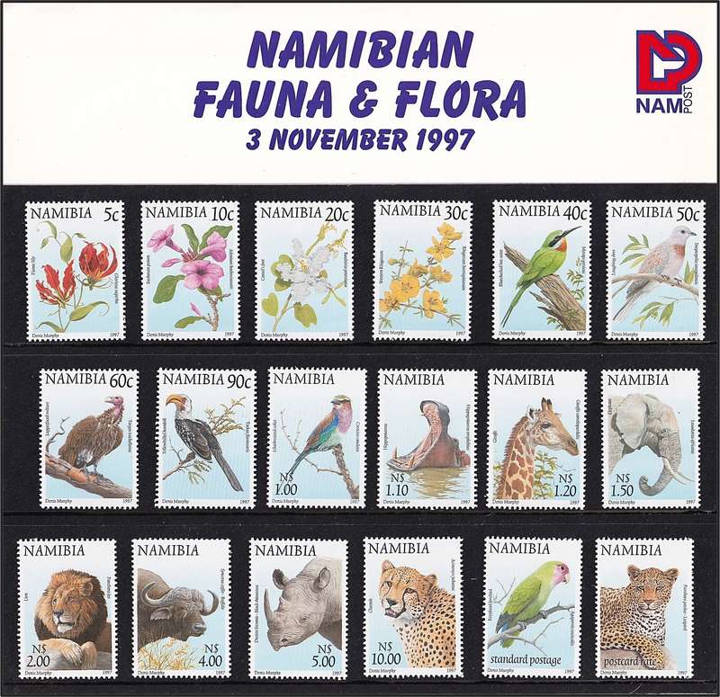 1997 Namibia Fauna & Flora NAMPOST Presentation Pack (UMM Set & Used Set on Folder)
